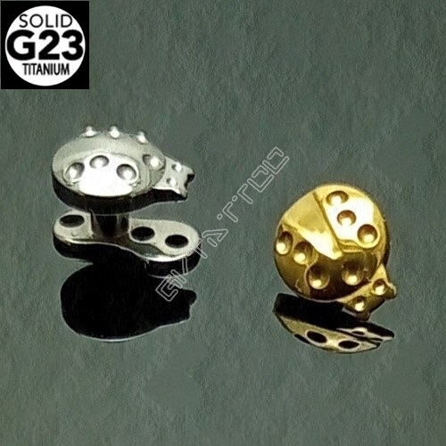 Piercing Titânio G23 Polido Kit Microdermal c/ 2 Topos Joaninha Base Polida